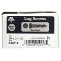 Hillman Lag Screw, 1/4 in, 3-1/2 in, Stainless Steel, Hex Hex Drive 59595